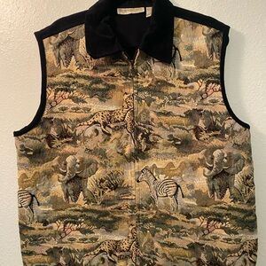 Vintage Dressbarn Women's Classic Animal Tapestry Vest size 2xl with zipper
